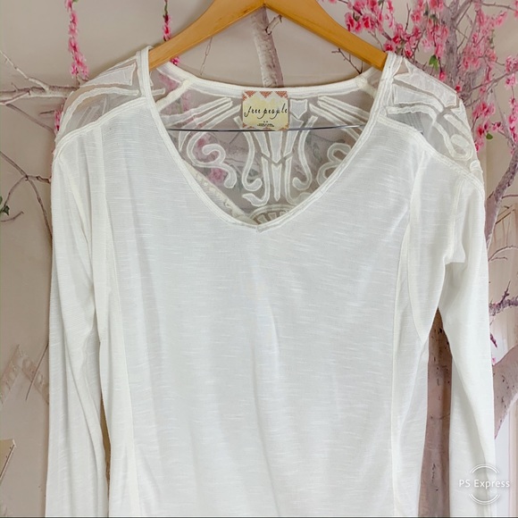 SOLD Free People White Sheer Panel Floral Blouse - Picture 2 of 8